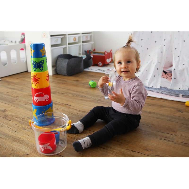 GOWI 453-11 Giant Pyramide Standard, 11teilig, im Eimer, Stapelspielzeug