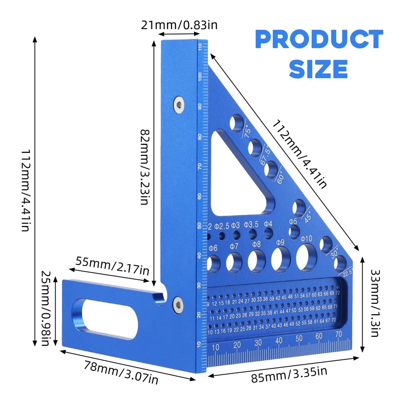 3D Carpenter's Square Multifunctional 22.5-90 Angle Measure Aluminium Alloy Measuring