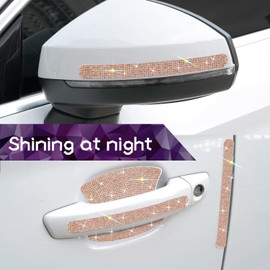Gengki 10Pcs Car Door Handle Bling Rhinestones Stickers Universal Auto Door Handle Scratch Cover Guard Protective Film Pad (Champagne)