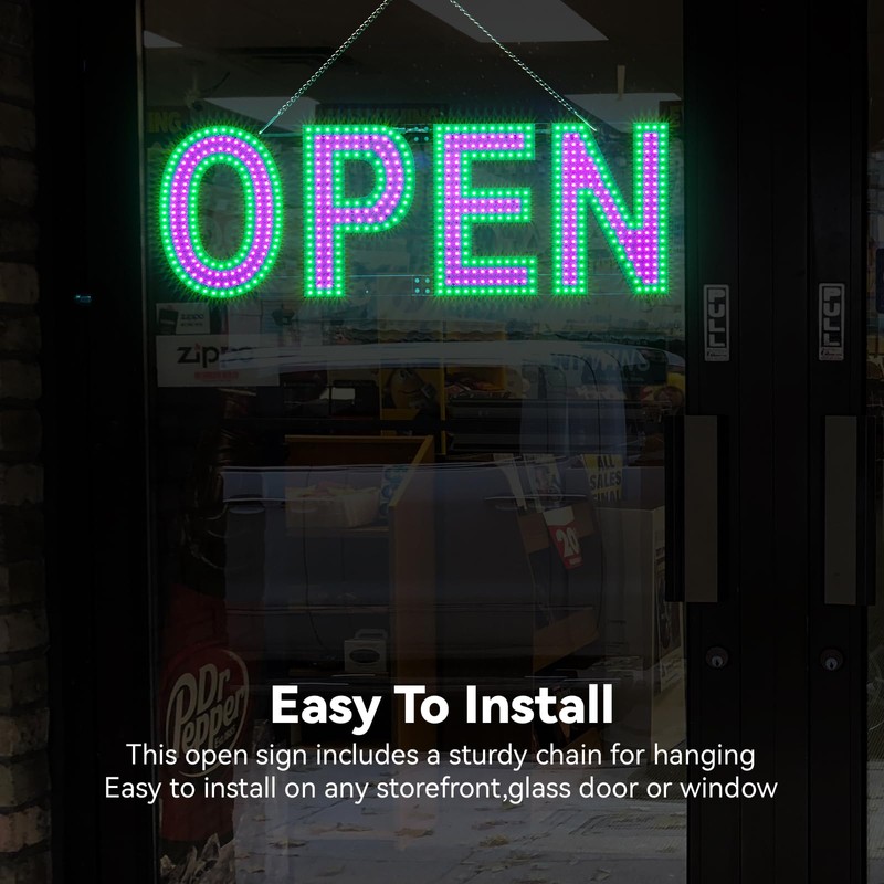 Thirdpolite Pink/Green LED Open Sign for Business 30x10 inch, Ultra