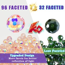 YINGLUBEN 70PCS Crystal Glass Beads for Jewelry Making, Crystal AB Color 10mm Round 96 Faceted Sparkling Glass Beads Bulk for Craft Necklace Bracelet Earring(Pink AB)