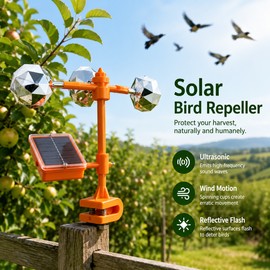 Solar Bird Repeller for Gardens – 3-in-1 Motion, Reflective Flash and Ultrasonic Deterrent for Orchards and Ponds