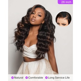 Megalook Ombre Lace Front Wigs Human Hair 13x4 HD Lace Front Wig Pre Plucked with Baby Hair 210 Density Highlight Body Wave Lace Front Wigs Prebleached Knots for Black Women 20 Inch 1B/30