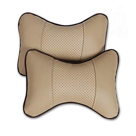 Lurowo 2 Pack PU Leather Car Neck Pillow Pad Breathable Auto Seat Head Neck Rest Cushion Headrest Support Car Interior Accessories,Beige