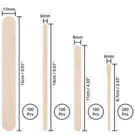 Belle Vous Verschiedene Holzspatel Waxing (500Stk) - Einweg Kosmetik Spatel zur Haarentfernung - Holzstäbchen Klein, Mittel und Groß zum Waxing & Haarentfernung an Augenbrauen, Gesicht, Körper, Beine