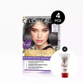 L'Oréal [로레알파리]엑셀랑스 크림 애쉬 슈프림 염모제 4개+본드리페어 랜덤 100ML [6.11호*2/9.11호*2] [L'Oreal Paris] Excellence Cream Ash Supreme Hair Color 4 Packs + Bond Repair Random 100ML [6.11*2/9.11*2]