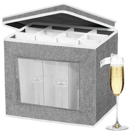 homyfort Grey Stemware Storage Case Organizer - Hard Shell Champagne Flute Storage Box with Dividers for 12 Crystal Glasses