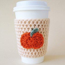 Pumpkin Coffee Cozy Sleeve, Reusable Fall To Go Cup Cover, Autumn Beverage Accessory