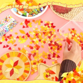 Mosaic Glass Tiles for Crafts Bulk: LATIIZ 320Pcs Red Orange Yellow Mixed 5 Shapes Square Diamond Petal Triangle Rectangle Stained Glass Pieces Kit for DIY Art Project Lamp Stepping Stone for Adults