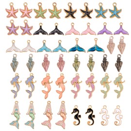 COGCHARGER 48 Pcs Ocean Beach Charms Starfish Conch Shell Charm Pendants Alloy Enamel Charms for Jewelry Necklace Earring Making Crafts