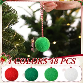 Syhood 48 Pcs Christmas Felt Balls Ornaments 1.6 inch Christmas Felt Ball Ornaments Xmas Tree Hanging for Xmas Tree Decor Holiday Party Indoor Outdoor Home Office Decorations(Classic Color)