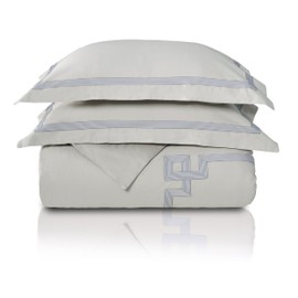 SUPERIOR Miller Embroidered Duvet Cover Set, Long-Staple Cotton, King/Cal King,