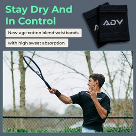 ADV Tennis Wristbands with New Age Polyester Cotton Blend - Ultra Absorbent Wrist Sweatbands - Doublewide & Slim Wrist Bands for Sweat - 4 Pack or 2 Pack (4-Pack Black, M/L)