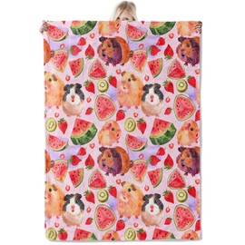 ICAAV Guinea Pig Fruit Flannel Blanket 50x60in,Cute Cartoon Animal with Watermelon,Kiwi and Strawberry,Soft Lightweight Throw for Kids,Girls,Pet Lovers,Summer Decor,Gifts Blankets