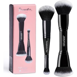 Bueart Design Juego de brochas Complexion Duo Brush y pinceles para maquillaje de contorno líquido y bronceador con cerdas densas ultrasuaves de doble punta para base, crema líquida y corrector, vegan