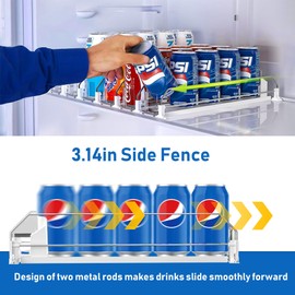Drink Organizer for Fridge, Soda Can Organizer Dispenser for Refrigerator with Automatic Pusher Glide, Width Adjustable Clear Dividers Can Holder for 15 Cans, 15''D x16.6''W, 3 Rows