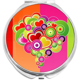 NewCharms Colorful Heart Circle Pop Compact with Mirrors - Perfect Pocket and Purse Size Folding Mirror for Applying Make Up Anywhere