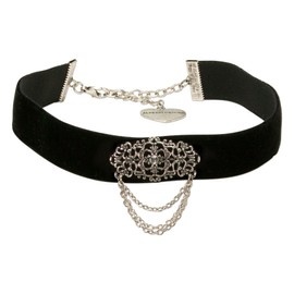 Alpenflüstern Thea traditional velvet choker, nostalgic costume necklace, tight-fitting, elastic choker, elegant women's costume jewellery, wide black DHK200, Velvet, metal alloy, iron, polyester,