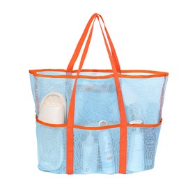 48L Mesh Beach Bag, XXL Large Family Foldable Ultralight Swimming Bag Transparent with Zip Swimming Bag Women Waterproof for Beach Travel Shopping Sports for Summer Beach Url, blue