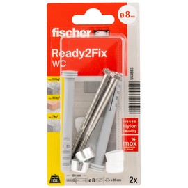 fischer 2 x Toilet Fixing Kit for Pedestal Toilet with Wall Plugs, Screws and White Cover Caps for Quick and Easy Installation