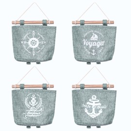 JJQHYC Pack of 4 Hanging Storage Bag Maritime Style Hanging Organiser Wall Hanging Bag Wall Pockets Door Organiser Grey