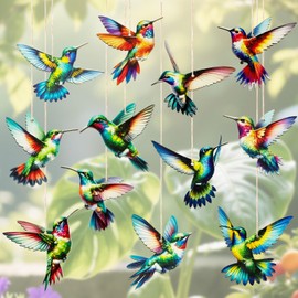 24PCS Hummingbird Christmas Ornament Wooden Bird Hanging Decoration Pendant with Hemp Rope for Christmas Tree Decoration Home Party Wall Decor