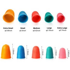 10 Pieces Rubber Finger Tips Office Rubber Thimbles Silicone Thimble Gripper Thick Reusable Finger Protector Fingertip with a Box for Money Counting Collating Writing Sorting in 5 Sizes and Colors