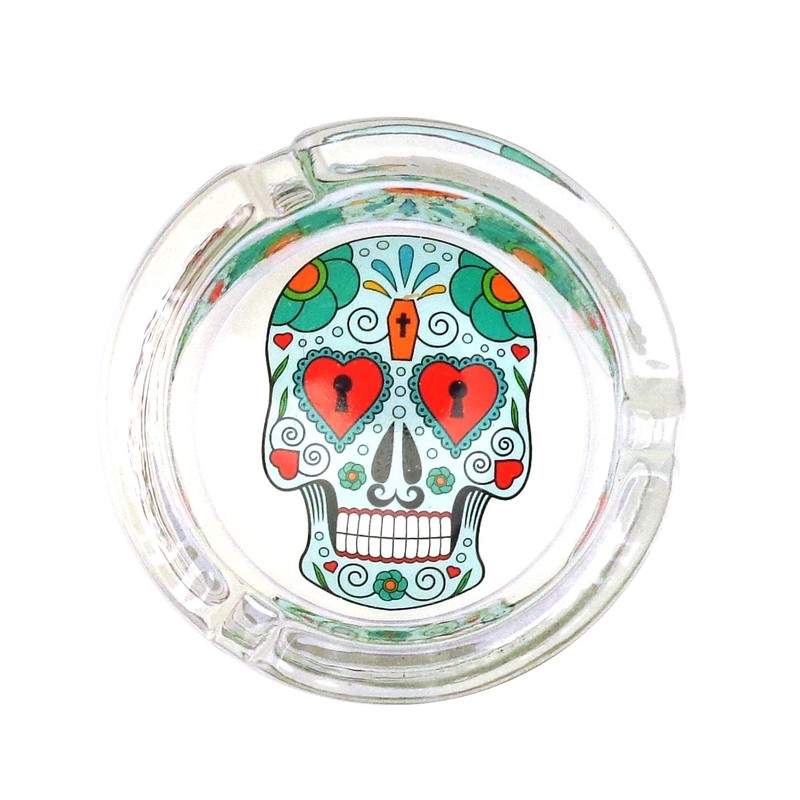 Glass Ashtray Coloured Skull