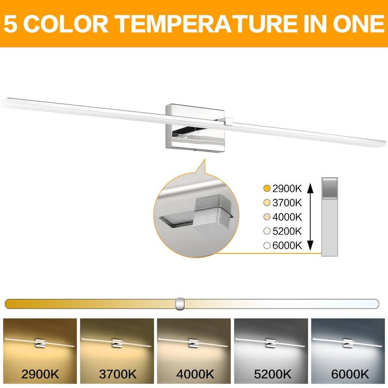 ZUZITO Modern Bathroom Vanity Light 48 inch, 32W Dimmable 5CCT