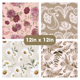 Desecraft 48 sheets 12x12 Scrapbooking Cardstock Decorative Paper Pack - Vintage Shabby Flower - for Card Making Journaling Planner Origami Scrapbook Paper Scrapbook Materials Supplies