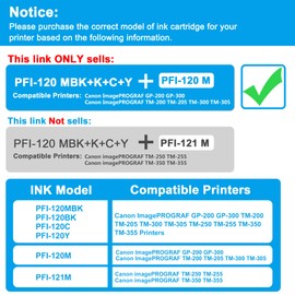 LCL PFI-120 PFI120 130-ml Ink Cartridge Replacement for Canon PFI-120MBK PFI-120BK PFI-120C PFI-120M PFI-120Y for Canon ImagePROGRAF GP-200 GP-300 TM-200 TM-205 TM-300 TM-305 Printers(5-Pack KCMYMBK)
