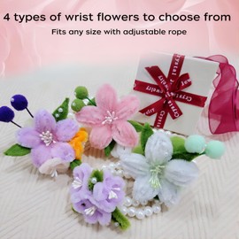 Oeaesahr Hand Woven Flower, Hand-Knitted Wrist Flower, Crochet Flower Wristbands, Pipe Cleaners Craft,Hand Made Wristband Accessories, Artificial Flower Wrist Corsages for Brides Wedding, Prom