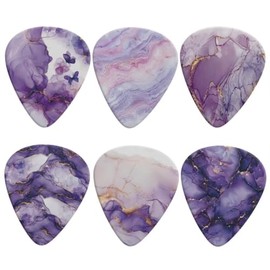 Jeiento - Juego de 6 púas de guitarra con temática de mármol morado, accesorios de guitarra, púas pesadas para guitarras acústicas, eléctricas y de bajo, protector de yemas de los dedos para mujeres