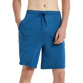 GYS Pantalones cortos de pijama de bambú para hombre, cómodos pantalones cortos de dormir con bolsillos, Azul de Prusia, Small