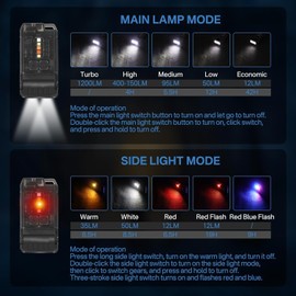 LECHOU V15 COB Rechargeable Work Light, Mini LED Keychain 1200 Lumens 10 Modes EDC Flashlight, Outdoor Flashlight as Camping Light, Running Light, Riding Light and Signal Light (Black)