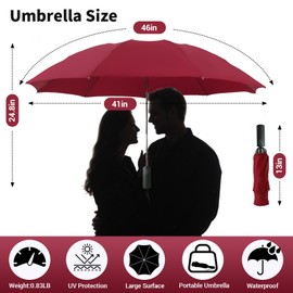 LLanxiry Compact Travel Umbrella Small Inverted Umbrellas for Rain Portable Windproof UV Protection Lightweight Reverse Umbrella for Women & Men(Wine 46IN)
