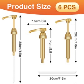 VOISEN Coffee Syrup Pumps, 6 Pack Gold Syrup Pump, Skinny Syrup Pump for 750ml 25.4oz Syrup Bottle, Syrup Pump Dispenser for Kitchen Dinning Coffee Bar Drinking Mixes,Davinci,Jordans