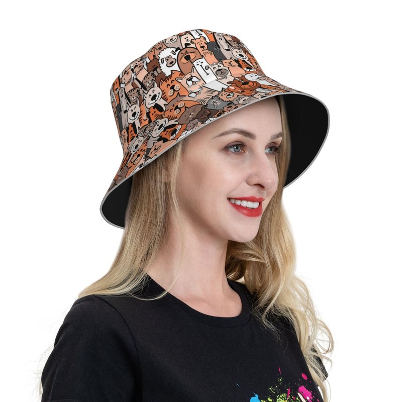 OPEUITNU Doodle Dogs Bucket Hat for Women Men Teens Double-Side-Wear