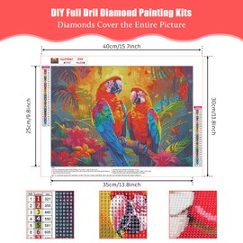 Bowetile DIY Parrot Diamond Painting, Forest Parrot Diamond Art Painting Kits for Adults, Animal Full Drill Painting Rhinestone Embroidery Pictures for Beginner Home Wall Decor 40x30 cm