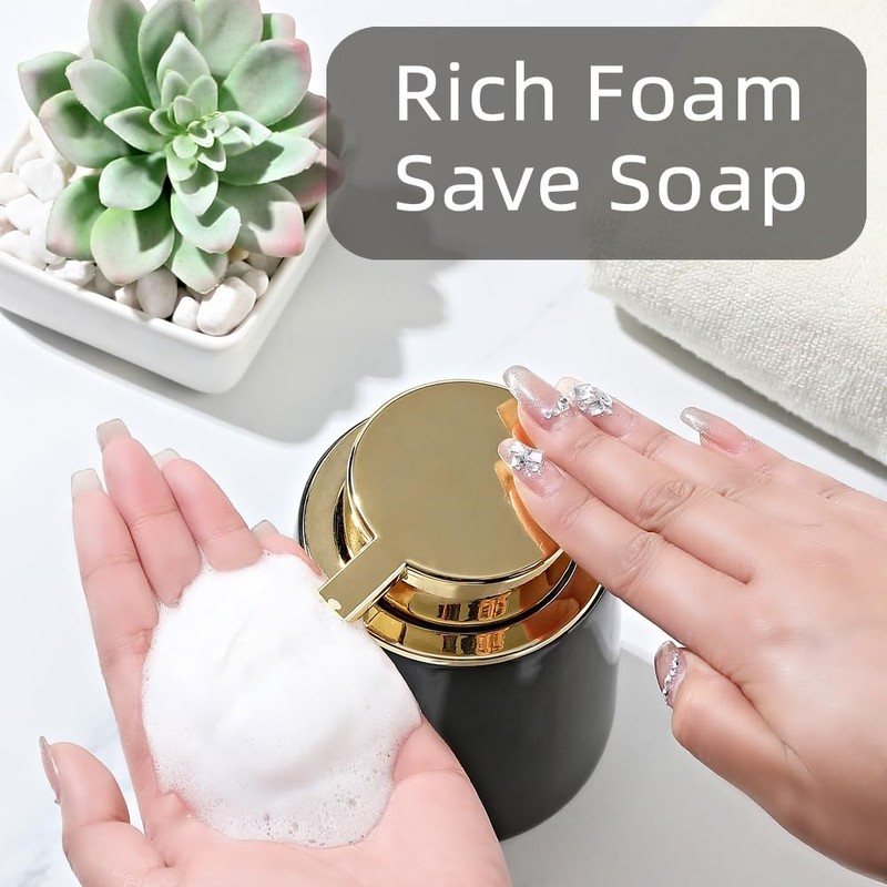 Modern Foam Soap Dispenser for Bathroom, Chic Ceramic Bottle, Gold