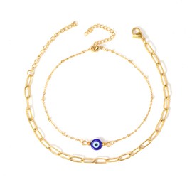 MANVEN Evil Eye Beads Ankle Bracelet Bobh Adjustable Double Layered Gold Anklets Foot Jewelry for Women Girls Valentines Gifts for Her