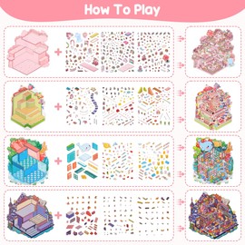 JIZZU 4 Sets DIY Sticker Scene, Sticker Therapy Adults, DIY 3D House Stickers for Kids, Scene Stickers with Tweezers, Funny Cartoon Scene Stickers for Relief Stress, Pass The Time