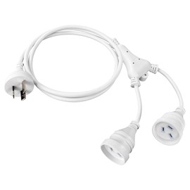 EP 1-to-2 Power Extension Cord 1 M, Double Plug Australia Standard Household 3-Pin Plug Power Extension Lead Cord, 2500W, 250V, 12A, White