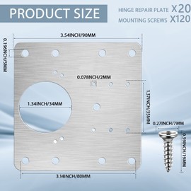 ANNTHOR 20 Piezas Placa de Reparación de Bisagras De Gabinete, Kit de Placa de Reparación de Bisagras de Gabinete con Tornillos para Gabinete, Cajón, Cocina, Armario, Muebles
