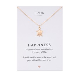 LUUK LIFESTYLE Filigree Necklaces with Pendant and Card with Happiness Saying, Timeless Design and Modern Motifs, in Silver, Gold and Rose Gold, Stainless Steel