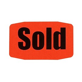 Sold Stickers, Fluorescent Red, 1000