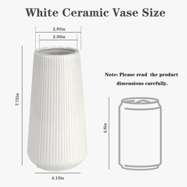 White Ceramic Vase, GUKJOB Small Cute Flower Vase for Pampas Grass, Home, Living Room, Dining Table, Farmhouse, Office Decor, Bedroom, Table, and Kitchen Shelf (White)