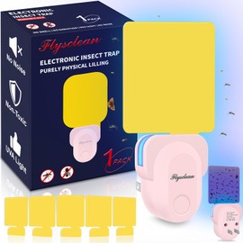 Flying Insect Trap Plug-in, Indoor Mosquito & Gnat Killer, Safe Non-Toxic UV Light Fly Catcher, Night Light Bug Trap with Sticky Pad for Flies, Gnats, Moths (1 Pack, Light Pink)