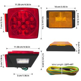 fouwick LED Red Tail Trailer Light kit, Wiring Harness,12V,Waterproof,Submersible,Side Marker Stop Brake Turn Signal Reverse For Bus Lorry Camper Boat Truck RV Pickup Golf Cart Motorcycle(Light kit)