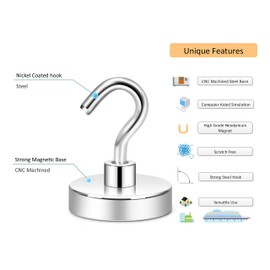 Neosmuk Magnetic Hook,Strong Magnet with Hook for Cruise, Super Strength Industrial Hooks for Hanging, Magnetic Hanger for Fridge,Coat, Cruise and Grill 10 Pack…